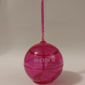 CUTE SONY Music Round Pink Sipper Water Bottle Travel Mug w/Straw BNIP